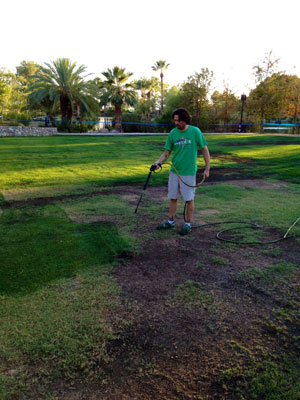 Brian Howland charges about $200 for a 3,000 sq-ft yard, which takes him about an hour to paint.
