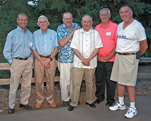 Five Decades of Service. Longtime members of the ALCC include, from left: Jim Delponte (Delponte Landscape); Lew Hammer (retired); Carl Anderson (retired); Wallace SaBell (SaBell's Enterprises); Chuck Ferdig (Complete Landscape Care); and Stanley Brown Jr. (Alameda Wholesale Nursery).