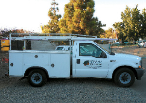 Temperate weather means Heaviland's trucks, like this F250 used by irrigation technicians, don't need air conditioning.