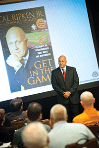 Cal Ripken Jr. speaks at NaturaLawn’s annual conference .