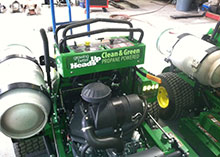 Heads Up Landscape Contractors added John Deere stand-on mowers with propane conversions in 2013 and 2014.