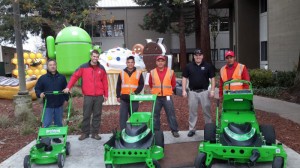 ValleyCrest maintenance crew members get a handle on how to operate newly purchased Mean Green Mowers. Photo: Mean Green Mowers