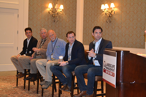 From left: Josh Bare and Dick Bare of Arbor-Nomics; Brad Johnson, LawnAmerica; Matt Noon and Chris Noon of Noon Turf Care. Photo: Noon Turf Care