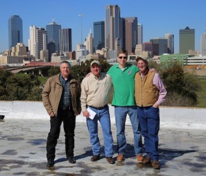 From left: A.J. Thibodeaux, CEO of Preservation Tree Service; Mark Childress, maintenance services division manager of Texas Land Care; Wayne Walker, executive director of OurCalling; Dugan Smith, COO of Texas Land Care.
