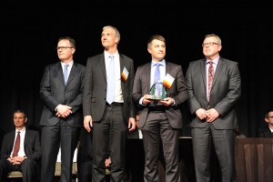 Michelin representatives receive the Deere & Co. Supplier of the Year award during a ceremony in Bettendorf, Iowa. Photo: Michelin