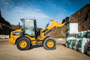 Cat's 908 M Series compact wheel loader is powered by a Cat C3.3B engine.