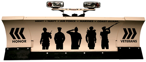 The Wide-Out snowplow’s design commemorates the five branches of the U.S. military and their veterans.