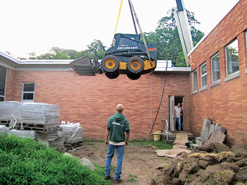 The company lifts in equipment for improvements at Eastern Christian High School. Photo: Jacobsen Landscape Design & Construction