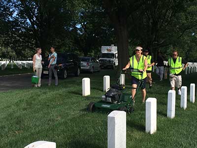New Hampshire Sen. Kelly Ayotte operates a Turfco TurnAer XT5 at the NALP Renewal & Remembrance volunteer service day at Arlington National Cemetery in Washington, D.C., in July.