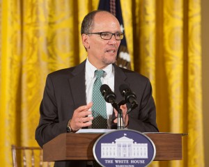 Secretary of Labor Thomas Perez delivers a speech at the White House.