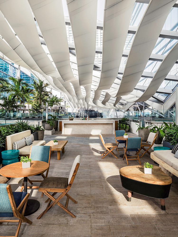 Secluded sitting area with views of Climate Ribbon (Photo: ArquitectonicaGEO)