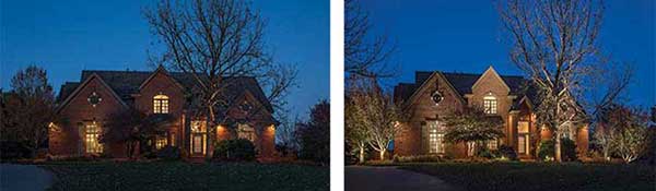 Before and after lighting shot (Photos: McKay Landscape Lighting)