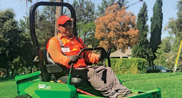 Man on mower (Photo: LandCare Pasadena)