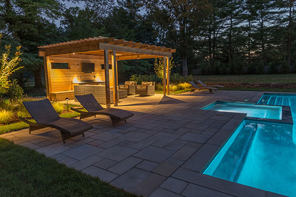 Pool and pergola at night (Photo: Ledden Palimeno Landscape Co.)