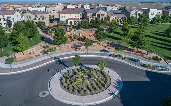 Traffic circle in Mesa del Sol (Photo: Yellowstone Landscape)