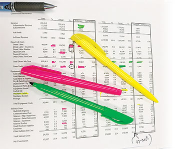 Highlighters and spreadsheet (Photo: Ken Thomas and Ben Gandy)