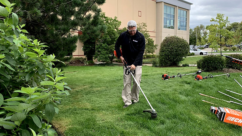 Seth Jones using Echo straight shaft trimmer