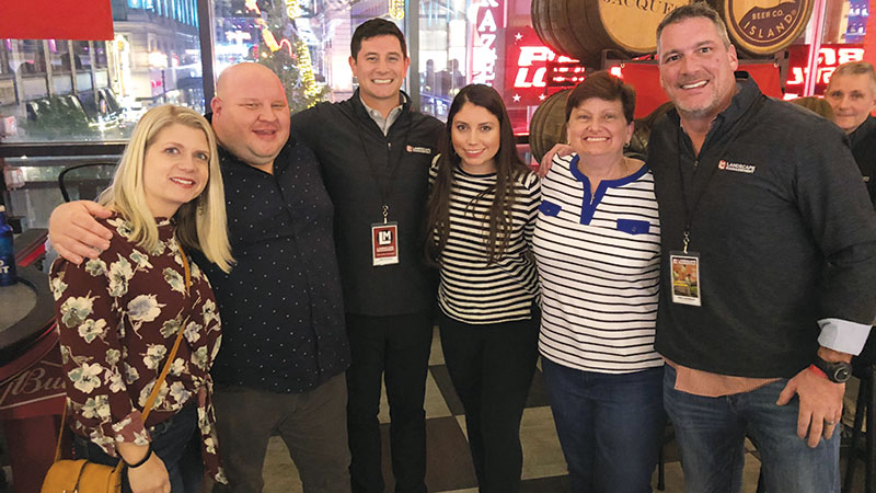The gang’s all here From left, Kristine White and Andrew Gillman, Performance Marketing; Jake Goodman, LM western regional sales manager, Michelle Osuna, Bayer; Pat Morrow, Bayer; and MacGregor. Photo: LM Staff