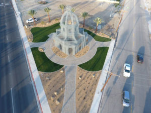 Drone over view of the Coachella Etherea Park showing its unique location and flowing lines. (Photo: Urban Habitat)