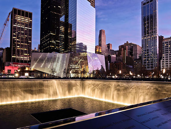 9/11 Memorial at night (Photo courtesy of PWP Landscape Architecture)