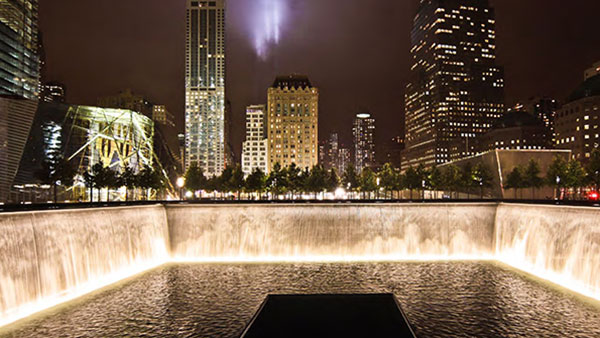 9/11 Memorial at night (Photo courtesy of PWP Landscape Architecture)