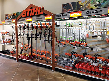 Rack of Stihl equipment (Photo: C. Smith and Son Farm Equipment)