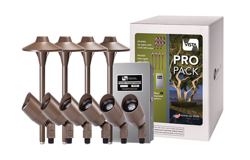 Vista Professional Outdoor Lighting introduces the new Vista Pro Pack comes with six uplights and four path lights and a 150-watt transformer. (Photo: Vista Professional Outdoor Lighting)