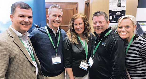 Lt. Col. (Ret.) Rob “Cujo” Teschner, LM Publisher Bill Roddy, Amy Tipton, Mark Tipton, CEO, The Aspire Co., and Ashly Neneman, GM, Sun Valley Landscaping at Aspire users conference. (Photo: LM Staff)