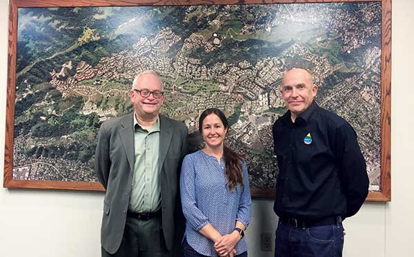 Kevin Heverin, director of marketing at ETWater; Rebecca Pollen, landscape manager at Rossmoor; and Gregg Black, manager at ETWater. (Photo: LM Staff)