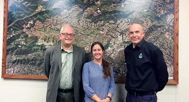 Kevin Heverin, director of marketing at ETWater; Rebecca Pollen, landscape manager at Rossmoor; and Gregg Black, manager at ETWater. (Photo: LM Staff)