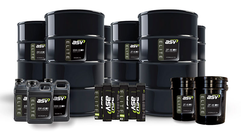 ASV’s Elite line of lubricants is available in grease tubes, gallon jugs, pails and drums. (Photo: ASV Holdings)