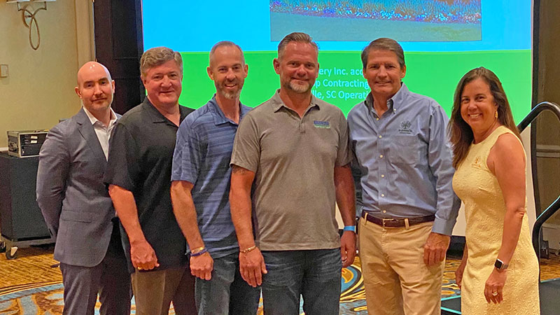 From left to right: Ben Campsey, CFO of The Greenery; Bill Davoli, COO of The Greenery; Brian Weirman , director of operations of Rivertop Contracting; Rob Atema, owner of Rivertop Contracting; Lee Edwards, CEO of The Greenery; and Janet Davoli, CTO of The Greenery. (Photo: The Greenery)