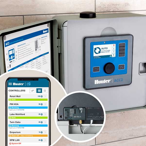 The A2C-LTE module now enables Centralus cloud management for ACC2 controllers via cellular technology. (Photo: Hunter Industries)