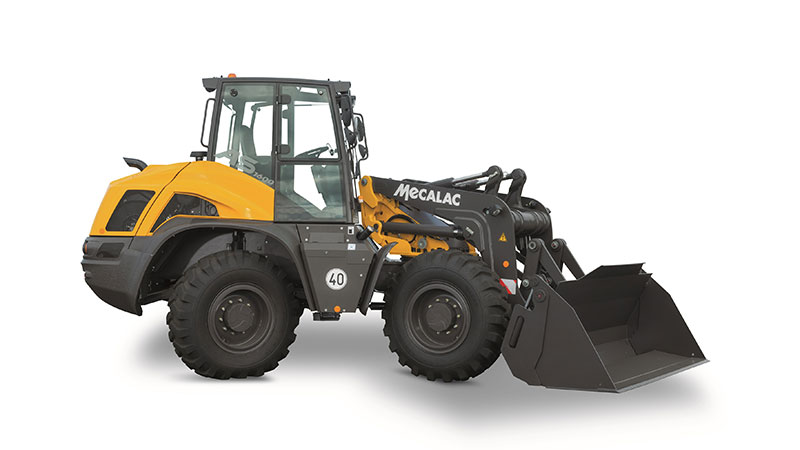 Mecalac's AS1600 swing loader has the ability to pivot its bucket 90 degrees to either side. (Photo: Mecalac)