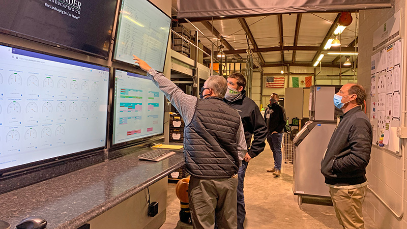 Grunder Landscaping Co. has several dashboards that track specific metrics and show the current week's job schedule and next week's job schedule, all run through Aspire Software. (Photo: LM Staff)