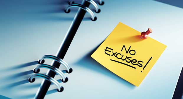 Notebook with "no excuses" post-it note (Photo: XtockImages/iStock / Getty Images Plus/Getty Images)