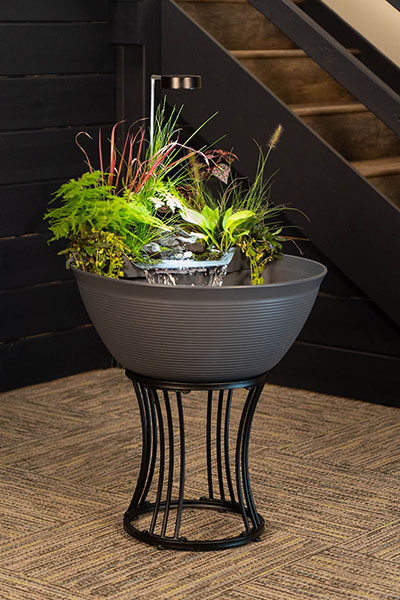 Aquascape's AquaGarden mini pond kit water will now come in a steel gray color and a stand to elevate the container. (Photo: Aquascape)