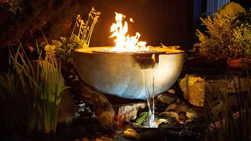 Aquascape's Fire and Water Spillway Bowl combines an Aquascape fountain with a flame. (Photo: Aquascape)