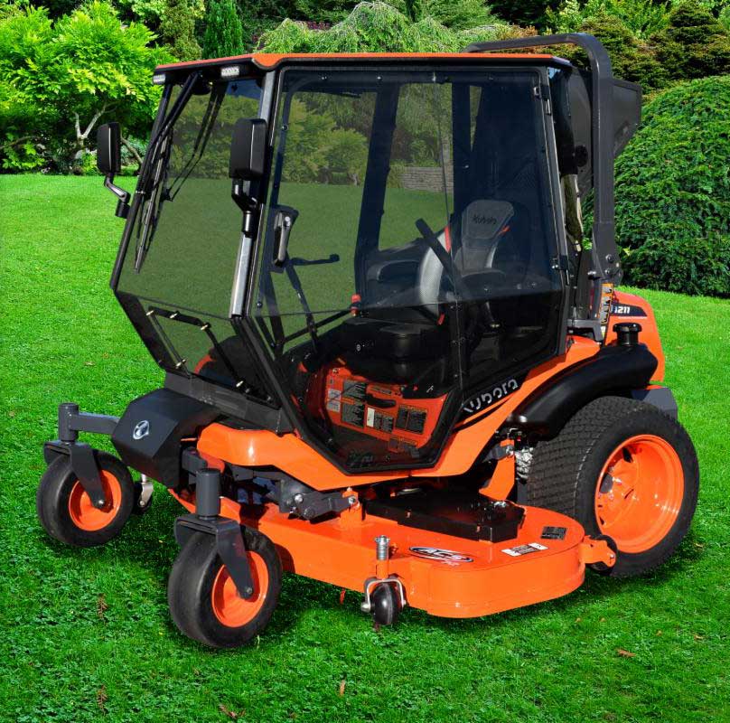 Curtis Industres' new air-conditioned cab is designed for the 60-inch or 72-inch deck the Kubota ZD1211 zero-turn mower. (Photo: Curtis Industries)
