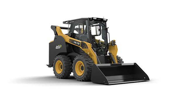 The VS75 features a 5,920-pound breakout force and a 3,500-pound-rated operating capacity and the new skid-steers benefit from a new cab with 360-degree visibility. (Photo courtesy of ASV Holdings)