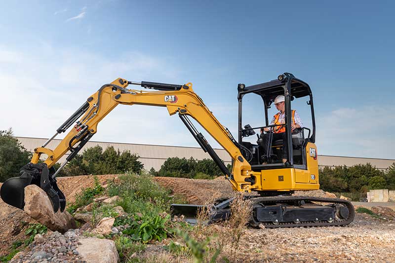 Cat introduced the its 302.7 CR, 303 CR (pictured) and 303.5 CR hydraulic mini excavators. (Photo: Cat)