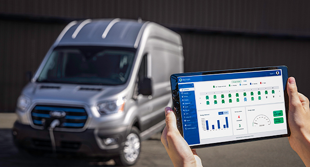 Fleet users can track electric van charge levels with Elecriphi's technology, soon to be part of Ford Pro services (Photo courtesy of Ford Motor Co.).