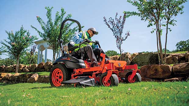 Mow away: The ergonomic features on many zero-turns allow the operator to be comfortable all day long. (Photo: Kubota)