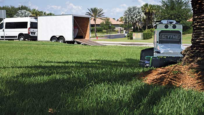 A Scythe Robotics 52-inch autonomous commercial mower at work in Vero Beach, Fla. (Photo: Scythe Robotics)