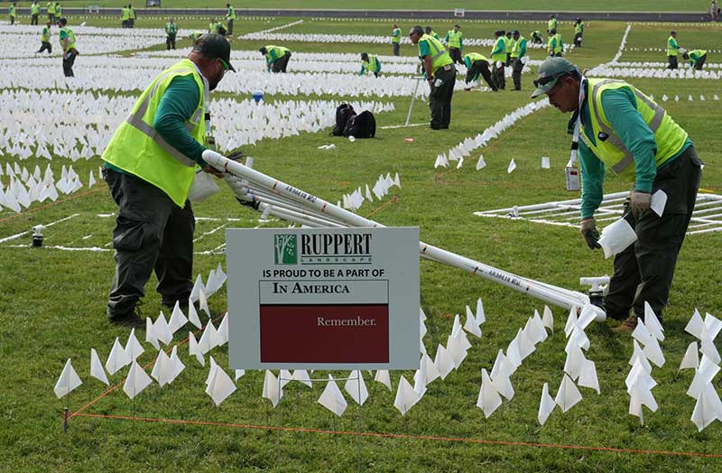 Teams used a custom-made grid tool to ensure symmetry during the installation process. (Photo: Ruppert Landscape)