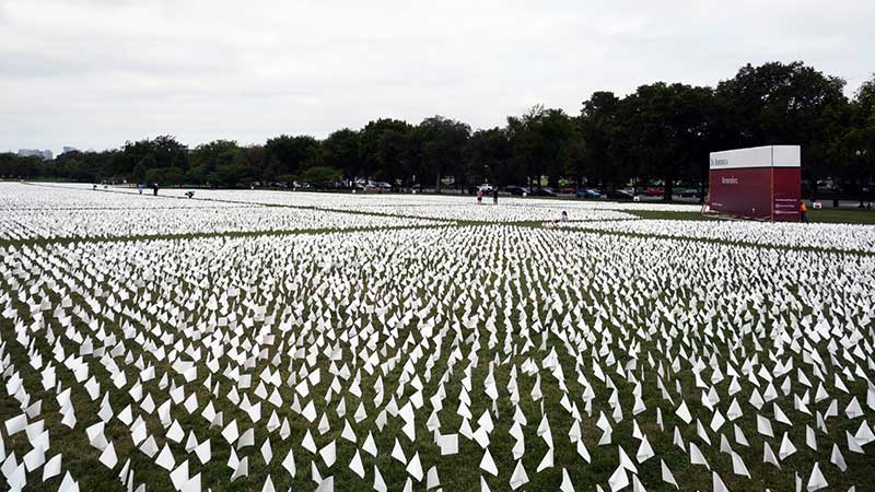 More than 150 Ruppert Landscape employees helped install more than 660,000 white flags on 20 acres of the National Mall at the base of the Washington Monument.(Photo: Ruppert Landscape)
