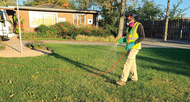 Spray tech treating lawn (Photo: Environmental Enhancements)