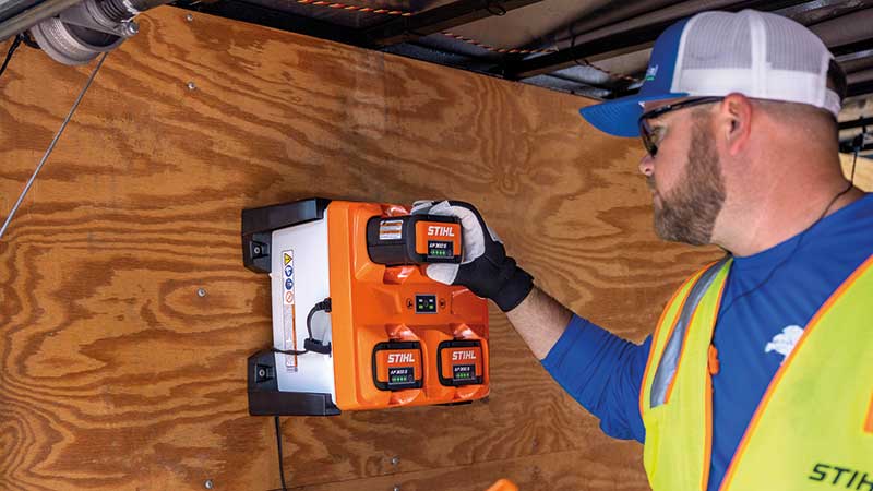 Stihl's AL 301-4 Multi-Charger can charge up to 4 AP or AR batteries and is approved for mobile use. (Photo: Stihl)
