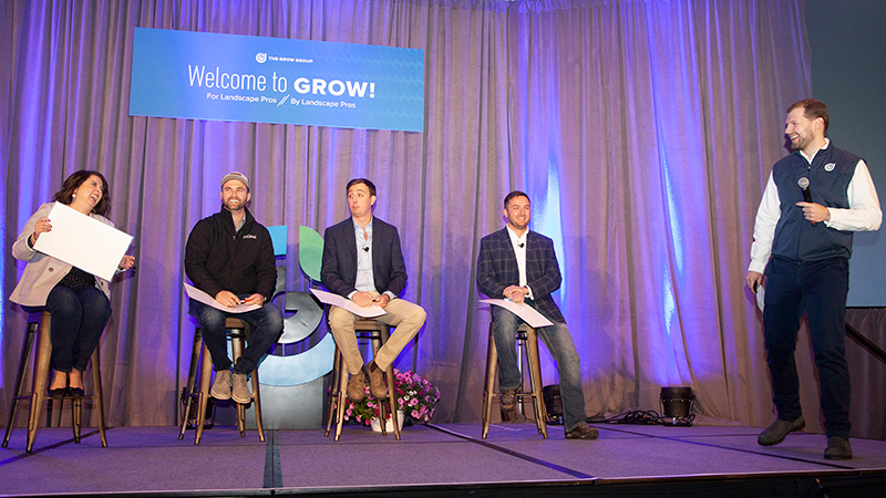Siblings Tina Kizer and Taylor Milliken of Milosi squared off against Josiah and Jonathan Peterson in a mini game show, hosted by the Grow Group's Vince Torchia. (Photo: John Rossi, John A. Rossi Photography)