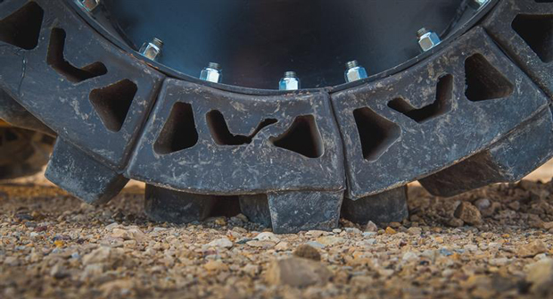 Evolution Wheel's EWRS-AT series solid skid steer tire is designed to tackle several issues to reduce machine downtime. (Photo: Evolution Wheel)